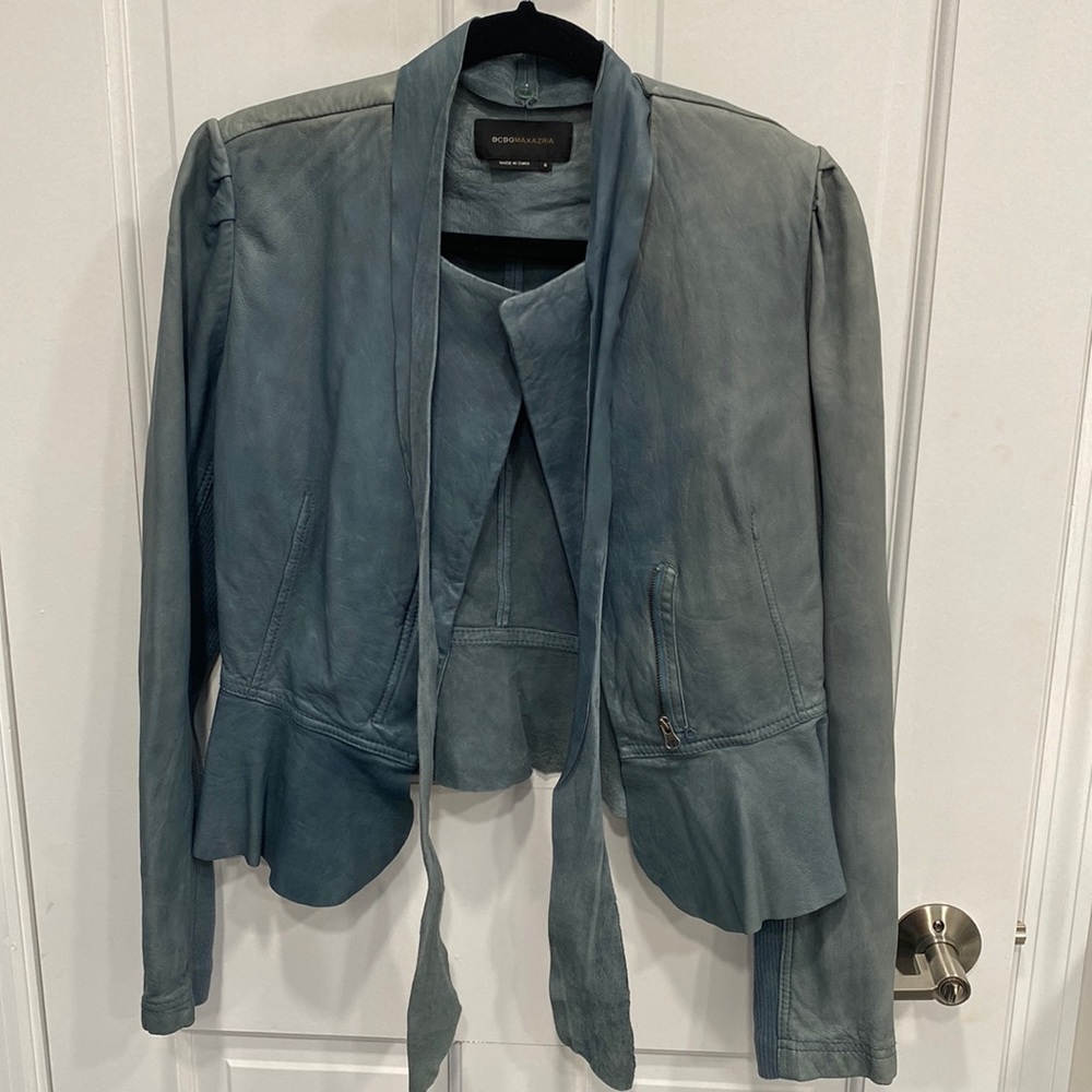 BCBGMAXAZRIA Faded Blue Leather Jacket
